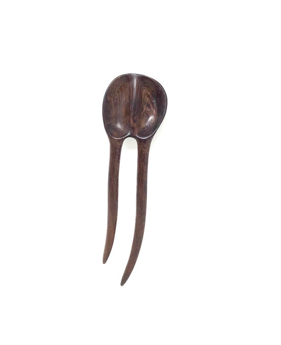 Vintage carved wood hair pin fork hairpin handmade - image 1