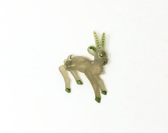 Vintage plastic deer pin c clasp reindeer brooch rhinestone eye