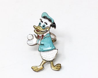 Vintage Zuni Donald Duck inlay ring turquoise Sterling silver Zuni toon Veronica Nastacio