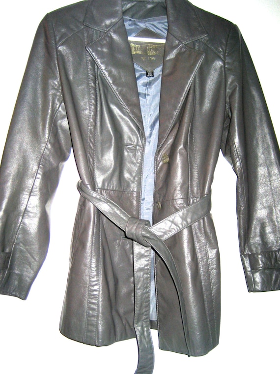 Vintage gray leather coat The Tannery 70s 80s jac… - image 1