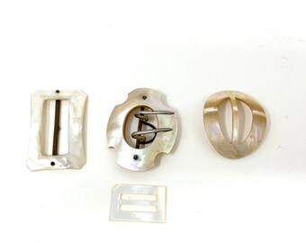 Vintage lot of 4 mother of pearl belt buckles repurpose crafting sewing supplies