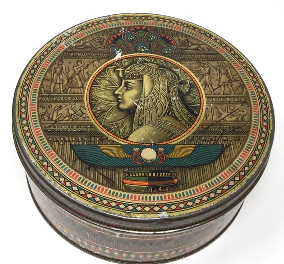 art deco cleopatra tin biscuit tin sunshine fruit cake loose wiles egyptian revival