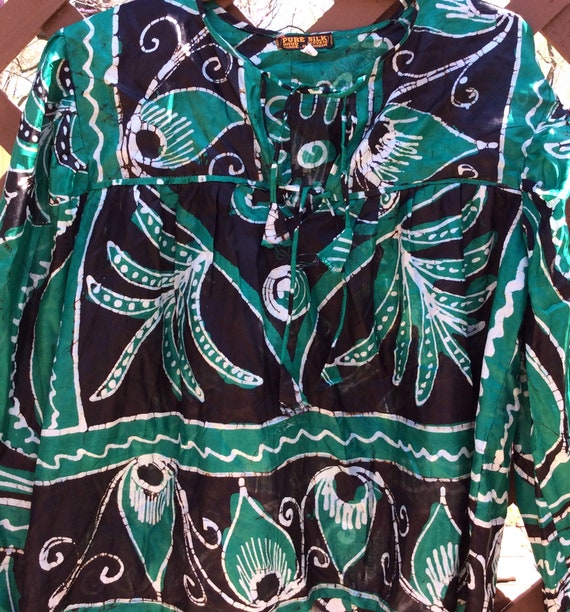 Vintage silk batik peasant style top blouse - image 2