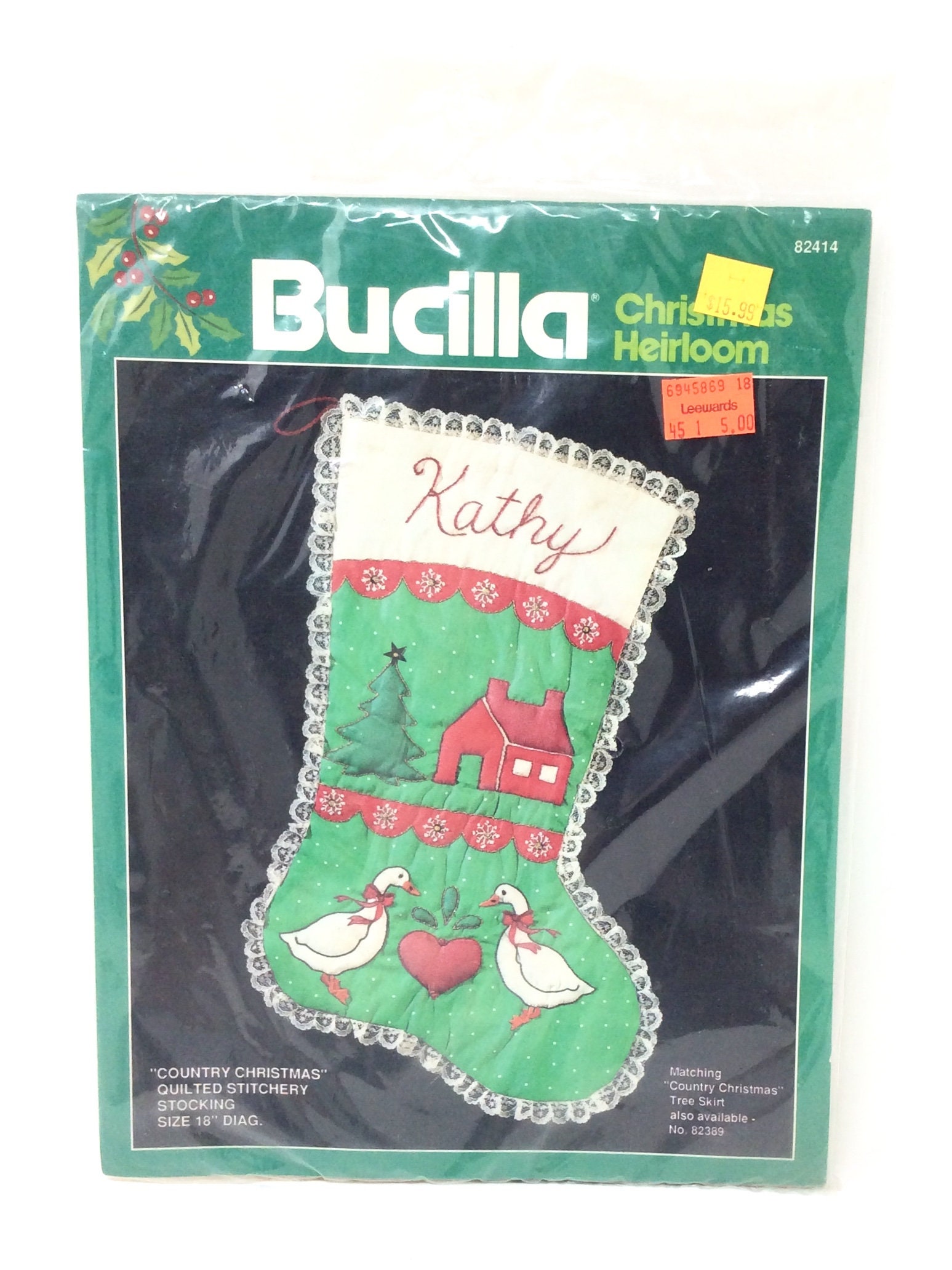Vintage Bucilla Christmas Stocking Kit Fabric Geese Goose Country Christmas  