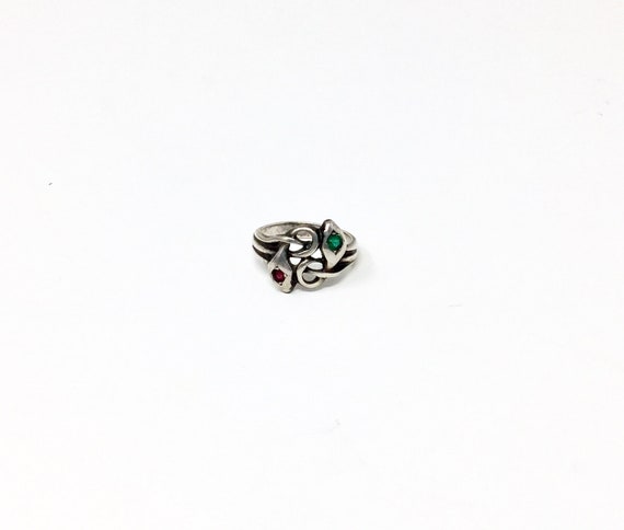 Vintage sterling silver entwined snakes ring snak… - image 1