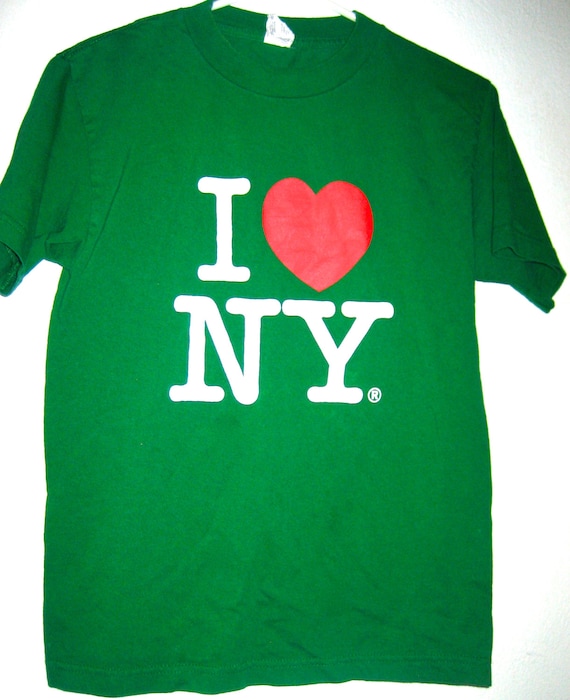 Green I Love NY t shirt 100% cotton fabric size sm