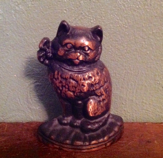 Vintage Cast Iron Cat Door Stop Copper Finish Heavy Kitty Etsy