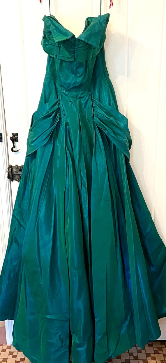 Vintage 40s 50s strapless gown full skirt iridesc… - image 2