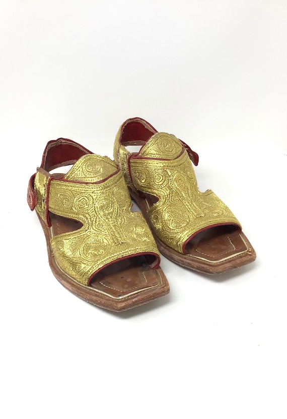 Vintage embroidered leather ethnic sandals shoes - image 1