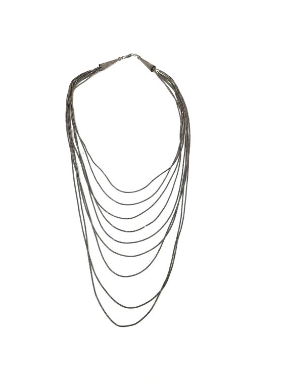 Vintage liquid silver 9 strand necklace - image 1