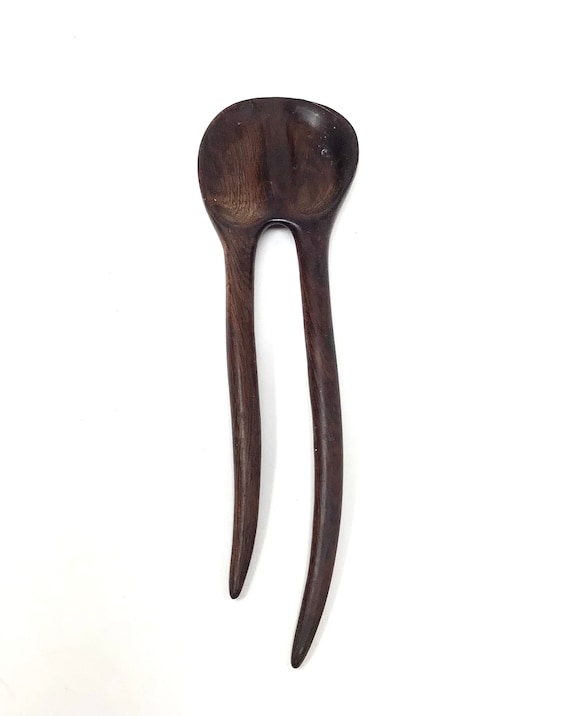 Vintage carved wood hair pin fork hairpin handmade - image 7