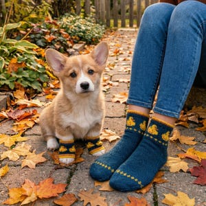 Modello per calzini "Duck Parade" da lavorare a maglia, lavorazione a colori dal bordo inferiore, motivo animale - tutorial (download in PDF)