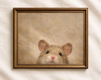 Vintage Mouse Portrait Illustration, Cottagecore Style Wall Art, Nursery Decor