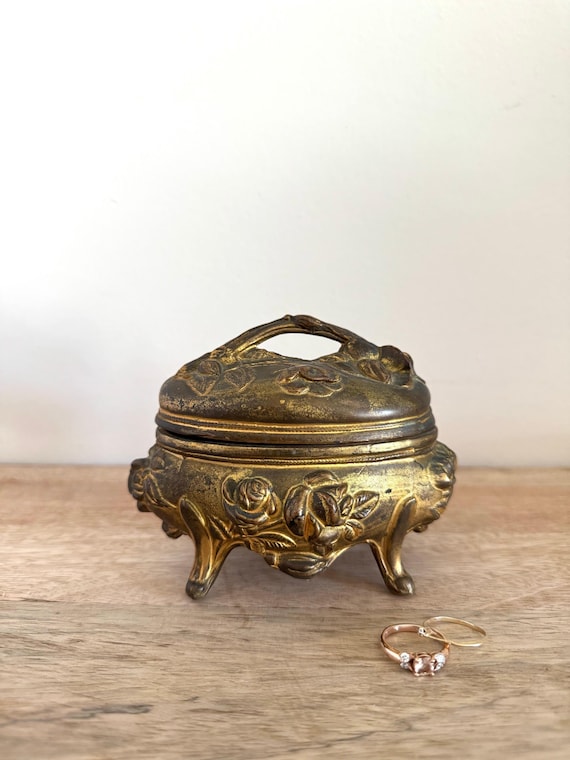 Antique Brainard Wilson Casket Art Nouveau Gilt Metal Jewelry Trinket Box