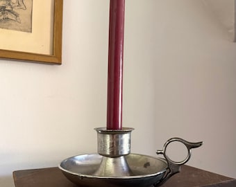 Vintage Colonial-Style Plated-Brass Chamberstick