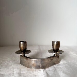 1930s English Art Deco Double Candlestick | Made in England | Silver Plate Chrome Modernist Candle Holder | Machine Age Decor
