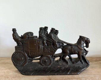 Antique W.H. Howell Co. Cast Iron Stagecoach Bookend/Doorstop