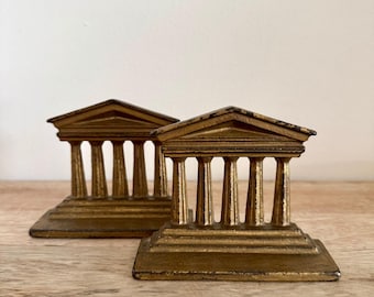Antique Bradley and Hubbard Greek Parthenon Acropolis Temple Cast Iron Bookends Set in Gold
