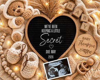 Boho Schwangerschaftsankündigungsvorlage, Neutral Baby Reveal Digital, bearbeitbare Ultraschallansage, Bärenthema Social Media, Instant Downlo