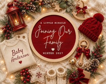 Weihnachten Baby Ankündigung Vorlage, Dezember Schwangerschaft offenbaren, bearbeitbare Canva Baby offenbaren, Urlaub Social Media Post, Sofort Download