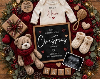 Christmas Pregnancy Announcement Template, Baby Reveal Digital, Editable Canva, Gender Neutral Holiday Social Media Post, Instant Download
