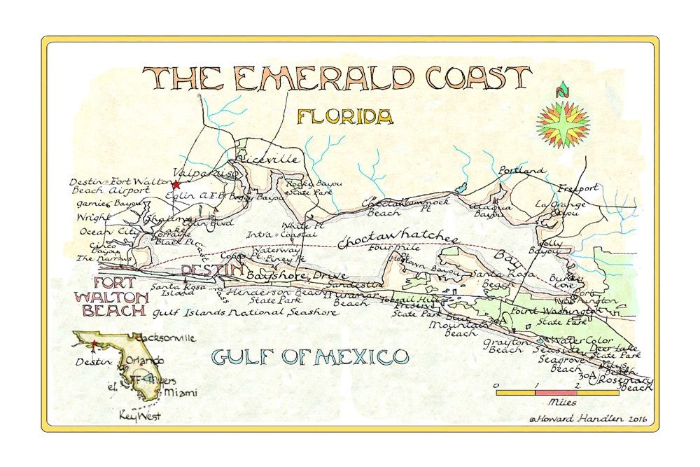 Florida's Emerald Coast Florida Map Etsy