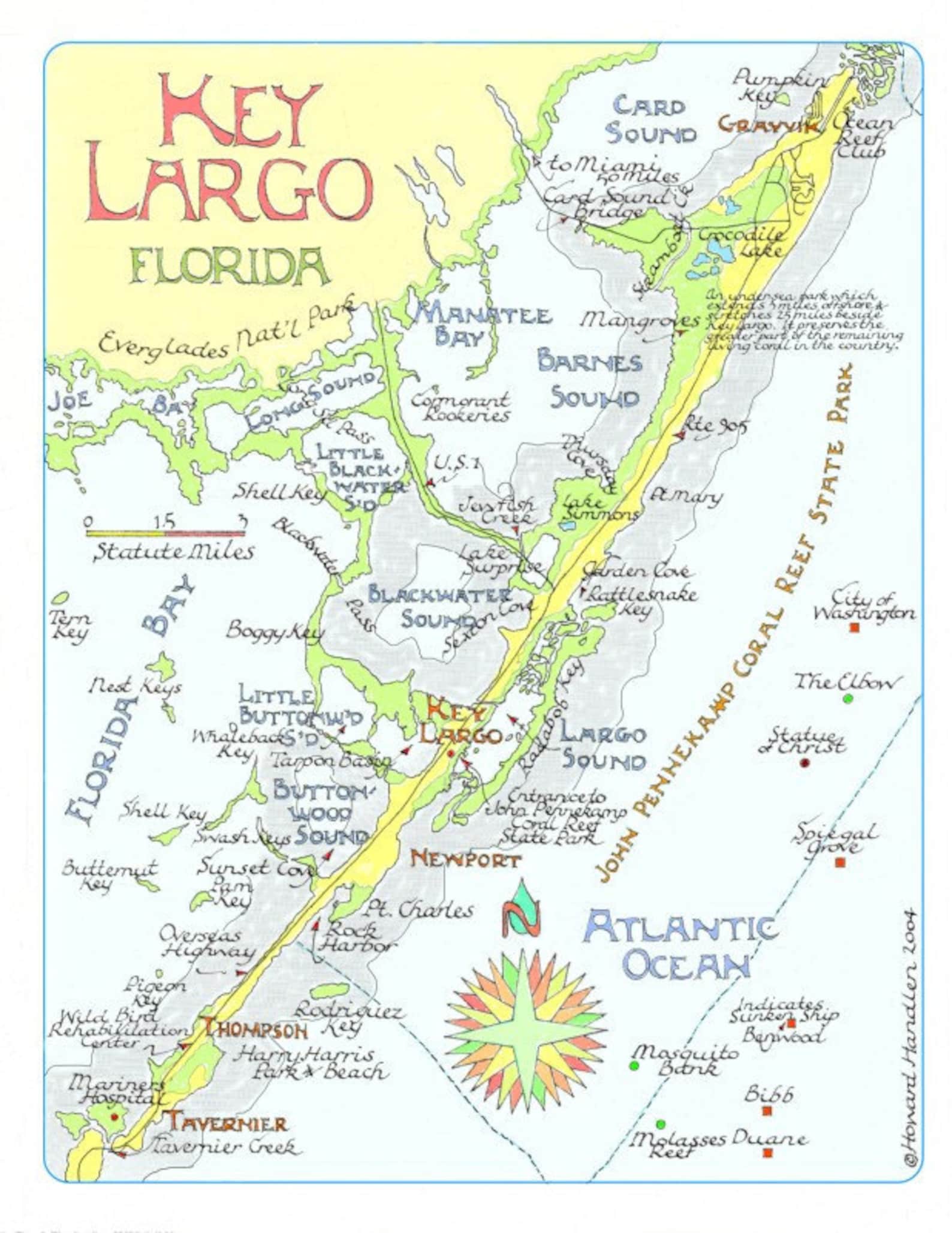 Key Largo, Florida Map Etsy