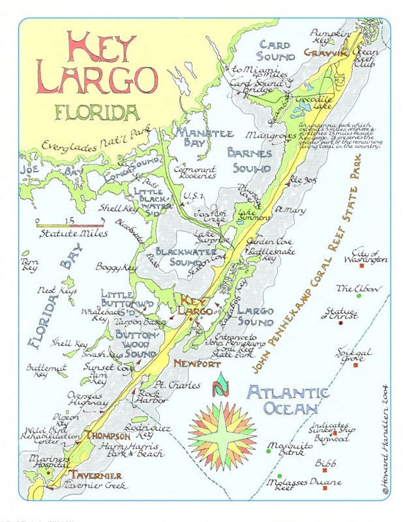Key Largo Florida Map Etsy