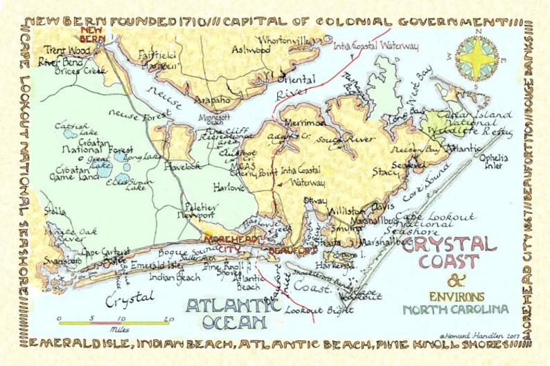 Crystal Coast, North Carolina Map Etsy