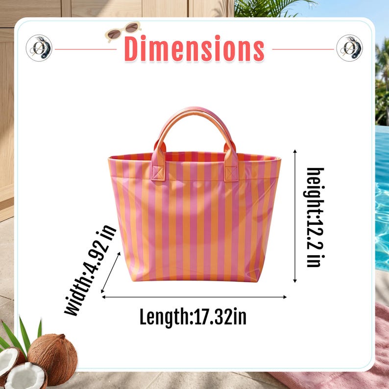 Personalized Striped Waterproof PVC Tote Bag, Beach Pool Summer Vacation Bag image 7
