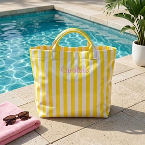 Personalized Striped Waterproof PVC Tote Bag, Beach Pool Summer Vacation Bag image 5