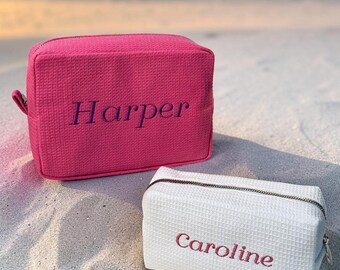 Waffle Makeup Bag Set, Spa Toiletry Duo, Bridesmaid Gift Bundle, Matching Travel Kit