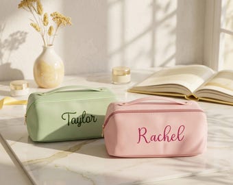Personalized Embroidered Vegan Leather Toiletry Bag, Monogram Dopp Kit, Bridesmaid Pouch