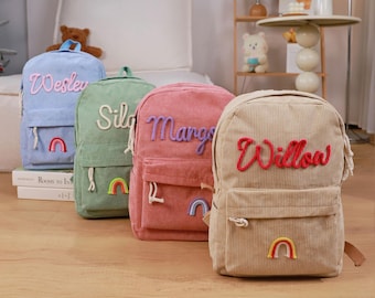 Personalized Corduroy Backpack and Lunch Box Set, Custom Name Embroidery, Toddler Travel Bag