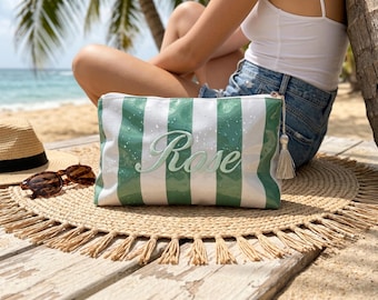Girls Trip Fun Bag, Spring Trip Bag, Embroidered Weekend Squad Favor, Monogram Striped Clear Pouch, Girls Getaway Gift