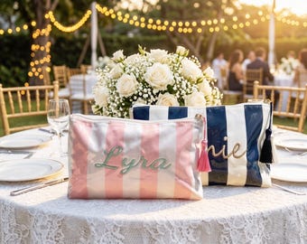 Bridal Party Pouch, Getting Ready Bag, Wedding Morning Bag, Embroidered PVC Cosmetic, Monogram Bridesmaid Proposal, Wedding Emergency Kit