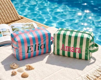personalized toiletry bag, Embroidered Monogram Waterproof PVC Pouch, Beach Travel Cosmetic Bag, Bridesmaid Bachelorette Gift