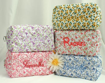 Quilted Floral Makeup Bag, Bridesmaid Proposal Gift, Bachelorette Favor Pouch