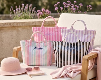 Jelly Tote Bag, Cruise Ship Tote Bag, Custom Lake Tote Bag, Embroidered PVC Pool Day Bag, Striped Resort Carryall, Monogram Summer Gift
