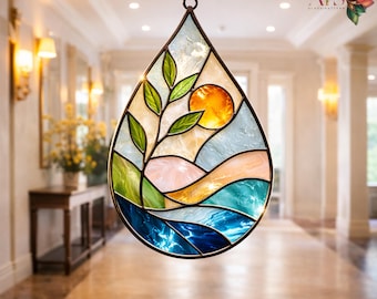 Mini glas-in-loodpatroon met opkomende zon | Mini raamhanger sjabloon | Zonneglas ontwerp PDF | Glas-in-loodpatroon voor beginners | DIY glaskunst