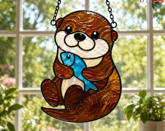 Niedliches Otter-Glasmalerei-Muster | Otter Suncatcher Vorlage | einfach Tier Glasmalerei-Panel | Otter PDF Pattern | Tier Sonnenfänger Pdf