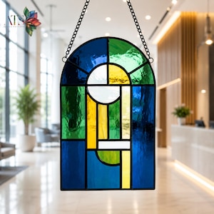 Geometric Window Panel Stained Glass Pattern | Modern Geometric Suncatcher PDF | Abstract Art Decor SVG