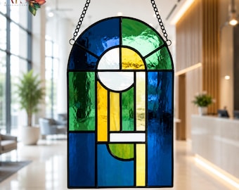 Geometrisch raampaneel met glas-in-loodpatroon | Moderne geometrische raamhanger (PDF) | Abstracte kunstdecoratie (SVG)