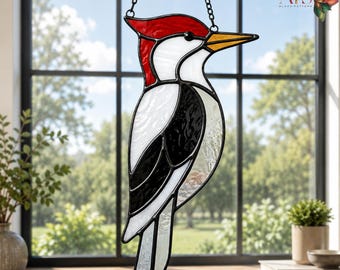 Patroon voor glas-in-lood met een specht (PDF) | Vogelraamhanger (SVG) | Glaskunst met bosvogels | Zelf glas-in-lood maken | Cadeau voor vogelliefhebbers