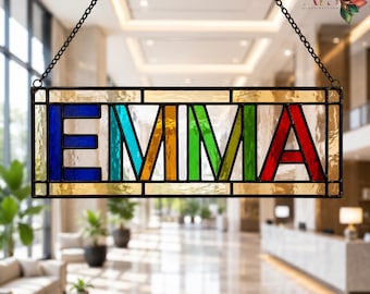 Gepersonaliseerde glas-in-loodpatroon met naam (PDF) | Sjabloon voor een gepersonaliseerde raamhanger | Glazen naambord met eigen naam | Cadeau voor hem, haar en kinderen | Glaskunstontwerp