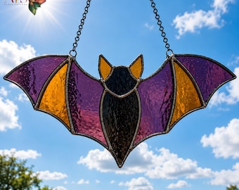 Bat Stained Glass Pattern | Halloween Bat Suncatcher | Gothic Stained Glass SVG | Printable PDF Glass Art Template | Window Decor DIY