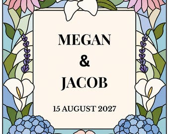 Faux Stained Glass DIY Hochzeit Willkommensschild Farbe Canva Vorlage | Bearbeitbares Hochzeitsschild | Großes Acryl Spiegel-Hochzeits-Zeichen 16x20