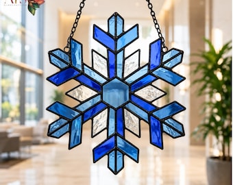 Glas-in-loodpatroon met sneeuwvlokken | Sjabloon voor winterse raamdecoratie (PDF) | Kerstraamdecoratie (SVG/PNG)