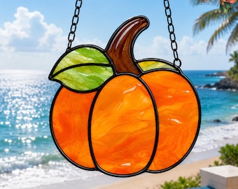 Pumpkin Suncatcher Stained Glass Pattern | Fall Ornament PDF | Halloween Suncatcher Template | Cute Glass Pumpkin Design | Window Decor Art