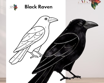 Black Raven Stained Glass Pattern | Wall Hanging Crow Bird Glass Suncatcher | Stained Glass SVG Templates | Modern Stained Glass Design